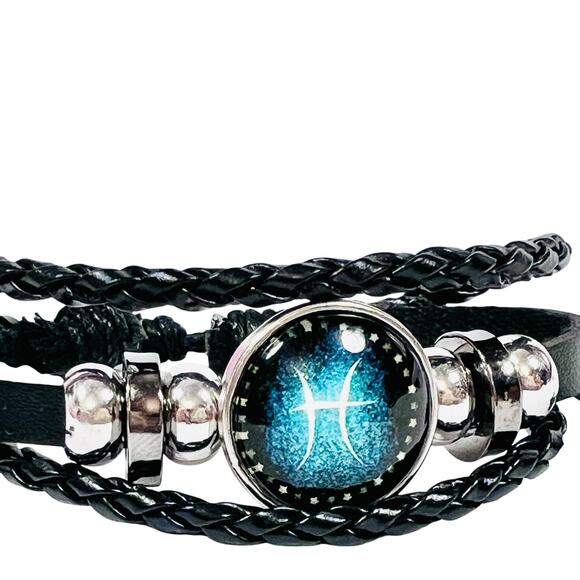 Pisces Zodiac Leather Adjustable Bracelet Unisex Multilayer Horoscope New - Picture 3 of 5